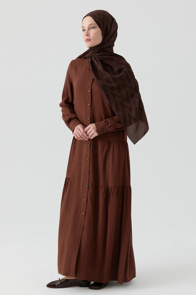 Tuğba Büzgü Detaylı Elbise - Kahve