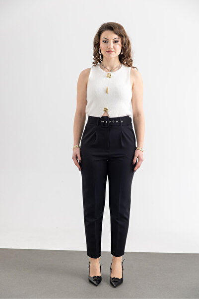 TUĞBA ERGÜL Women's Double Fabric Belted Trousers