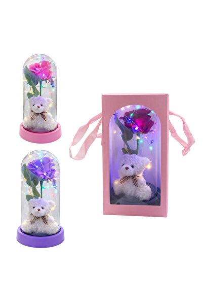 LOVE Artificial Rose 21cm, with LED Light with Teddy Bear 8.5cm, in Plastic D...
