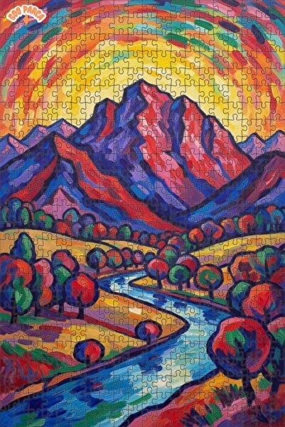 Teona Ahşap لوحة زيتية لمنظر جبلي ونهر نابض بالحياة، لغز خشبي مؤطر ذو طابقين ...