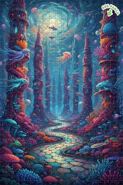 Teona Ahşap لغز خشبي بإطار ذو طابقين بمظهر لوحة زيتية لمدينة تحت البحرية الرا...