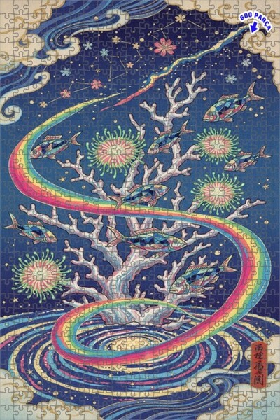 Teona Ahşap لوحة ألغاز خشبية ذات طبقتين بإطار مزدوج بتصميم رقصة أسماك قوس قزح...