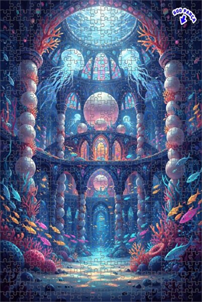 Teona Ahşap Mysterious Underwater Palace Watercolor Look Wooden Puzzle 600 Pi...
