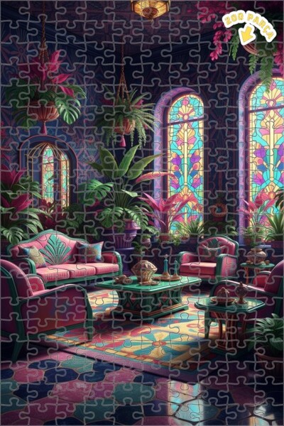 Teona Ahşap لغز خشبي مؤطر من طابقين لغرفة الجلوس بتصميم آرت ديكو تروبيكال جار...