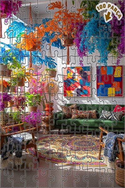 Teona Ahşap لغز خشبي مطبوع عليه مناطق معيشة بوهيمية بألوان نابضة بالحياة، لغز...