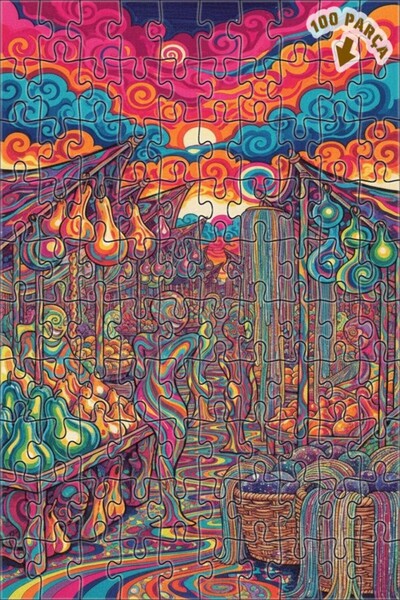 Teona Ahşap لغز خشبي بتصميم لوحة زيتية لسوق سايكدليك، 100 قطعة، مقاس 25x25