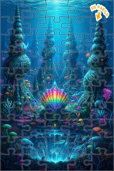 Teona Ahşap لغز فني خشبي رقمي يصور مملكة تحت البحر الغامضة 50 قطعة 15x25