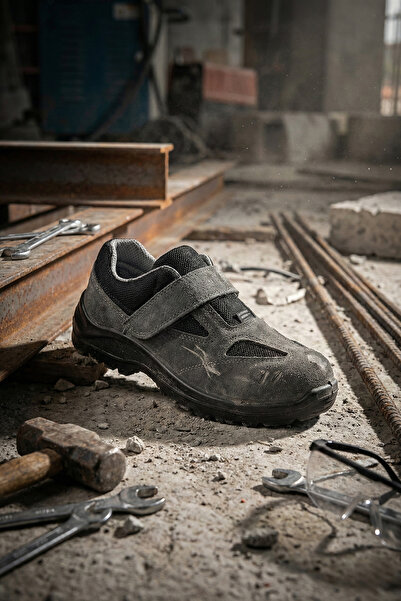 THE SHOESS CIRT BANTLI,ÇELİK BURUNLU, GRİ, DÖRT MEVSİM, İŞ AYAKKABISI