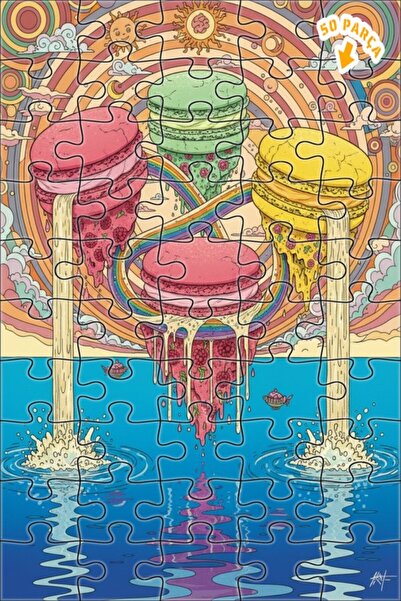 Teona Ahşap لغز خشبي ملون على شكل شلال ماكارون ذو طبقتين 50 قطعة 15x25