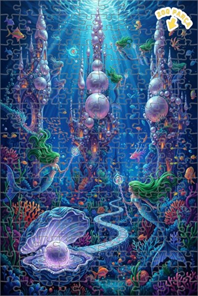 Teona Ahşap لغز خشبي مؤطر ذو طابقين بتصميم قلعة حورية البحر الخيالية مع رسم ز...