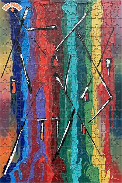 Teona Ahşap Rainbow Oil Painting Look Abstract Art Double Layer Framed Wooden...