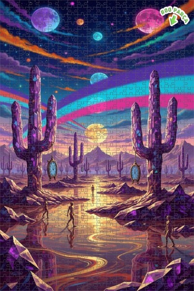 Teona Ahşap لغز خشبي مؤطر بطبقتين على شكل صبار كريستالي وسماء ملونة 800 قطعة ...