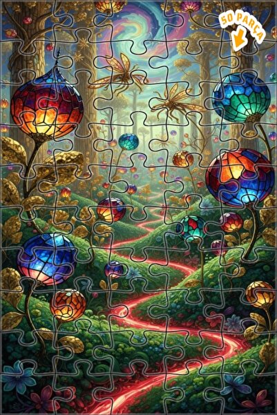 Teona Ahşap Büyülü Orman Yolu Yağlı Boya Görünümlü Sanat Puzzle 50 PARÇA 15x25