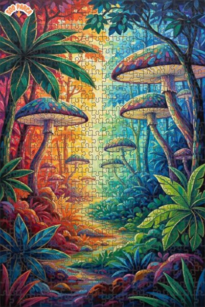 Teona Ahşap لغز خشبي مؤطر بطبقتين بمظهر لوحة زيتية لغابة الفطر السحرية 500 قط...