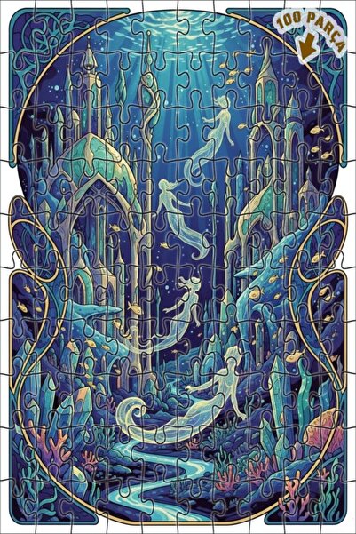 Teona Ahşap لغز خشبي مؤطر من طبقتين بتصميم حكاية حورية البحر 100 قطعة 25x25