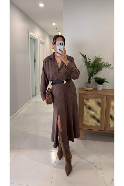 BİRCANÇİL Fusta din piele intoarsa premium Contra Mink cu centura