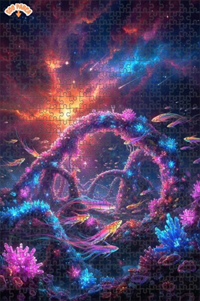 Teona Ahşap Celestial Fish Aquarium Oil Painting Lookalike Double Layer Frame...