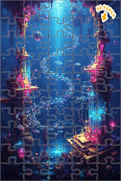 Teona Ahşap لغز خشبي مؤطر بطبقتين بمظهر لوحة زيتية لمدينة غامضة تحت الماء 50 ...