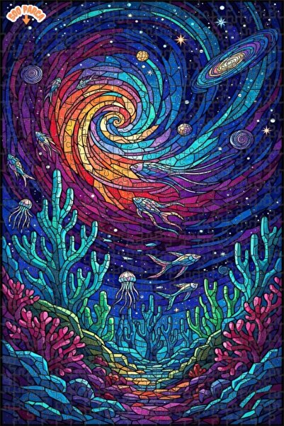 Teona Ahşap أسماك سحرية في بحر الفضاء، لغز خشبي ذو طابقين بإطار يشبه الزجاج ا...