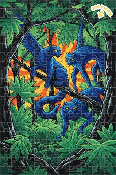 Teona Ahşap لغز خشبي مؤطر من طبقتين بتصميم فهدات الغابة الزرقاء من ميستيك فور...