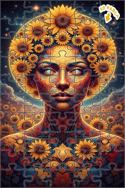 Teona Ahşap لوحة فنية خشبية مؤطرة على شكل ماندالا بتصميم وجه المرأة تحت أشعة ...