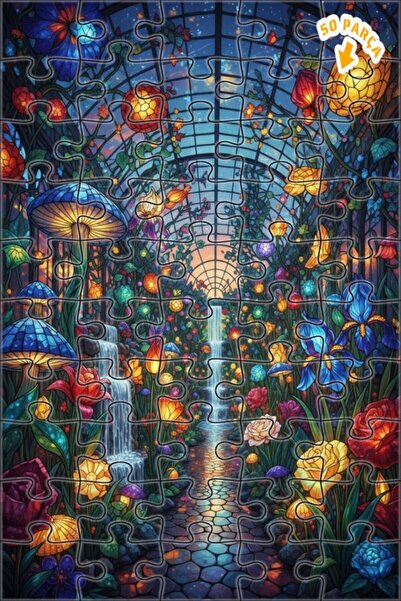 Teona Ahşap لغز خشبي مؤطر بطبقتين من فن الزجاج الملون للحديقة السحرية 50 قطعة...