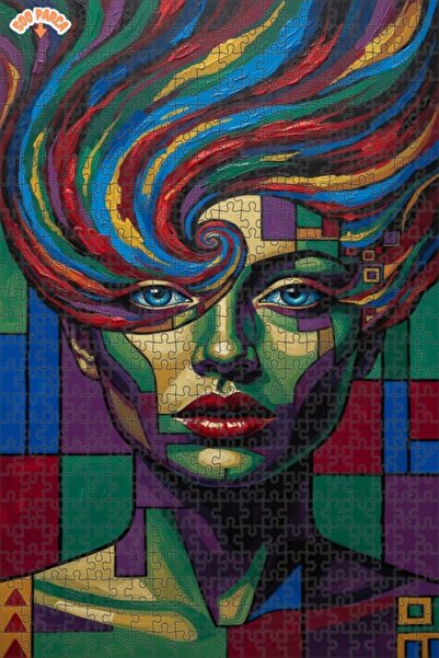 Teona Ahşap Colorful Woman Portrait Oil Painting Look Modern Double-Deck Fram...