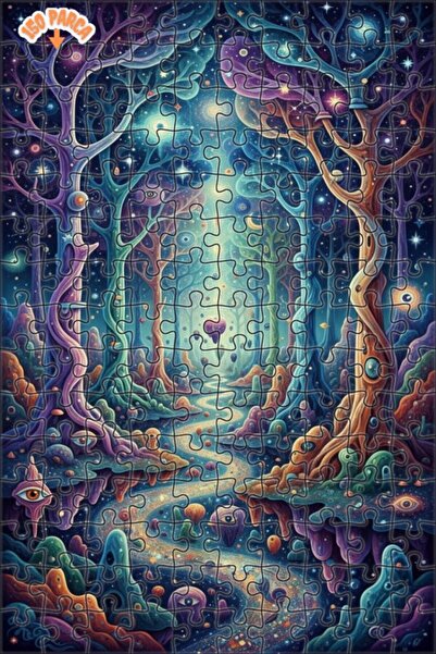 Teona Ahşap Dream World Trees Watercolor Look Double Layer Framed Wooden Puzz...