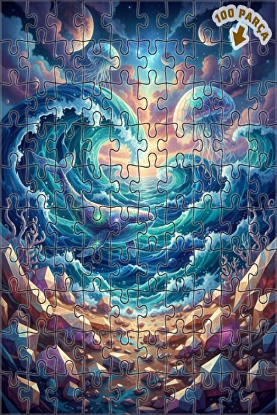 Teona Ahşap لغز خشبي مؤطر بطبقتين على شكل حوت سحري وقنديل البحر المجربي، 100 ...