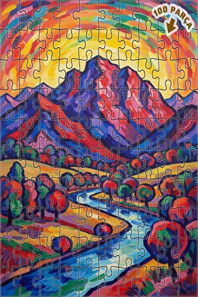 Teona Ahşap لوحة زيتية لمنظر جبلي ونهر نابض بالحياة، لغز خشبي مؤطر ذو طابقين ...