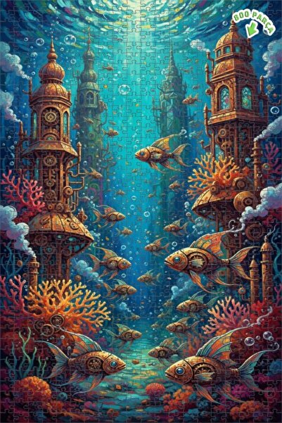 Teona Ahşap لغز خشبي بإطار مزدوج الطبقات بتصميم مدينة ستيمبانك تحت الماء بمظه...