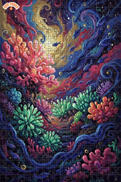 Teona Ahşap Colorful Submarine Crystal Forest Oil Painting Double-Layer Frame...