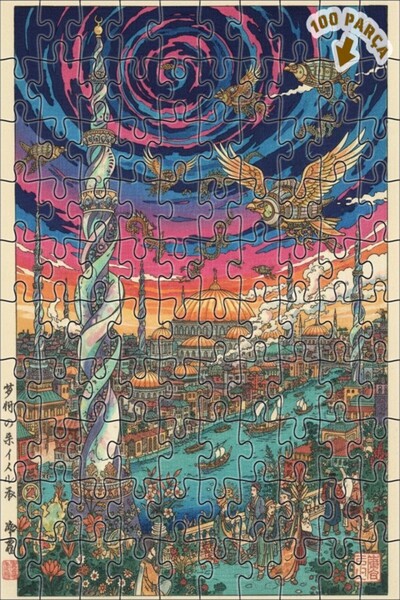 Teona Ahşap بلايزلر فانتاستيك سيتي مع برج البخار، مظهر مدينة رائعة بالألوان ا...