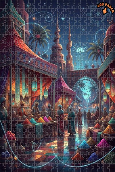 Teona Ahşap لغز خشبي مؤطر بطبقتين بمظهر لوحة زيتية لسوق الشرق السحري 400 قطعة...