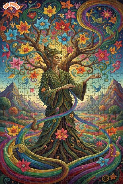 Teona Ahşap Color Wheel Tree of Spirit Artwork Double Layer Framed Wooden Puz...