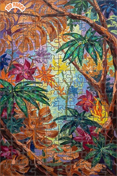 Teona Ahşap Tropical Leaves Oil Painting Look Wooden Puzzle Double Layer Fram...