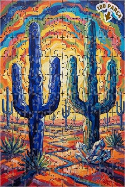 Teona Ahşap لغز خشبي كبير على شكل صبار أزرق بتصميم زيتوني ملون، ذو طبقتين، 10...