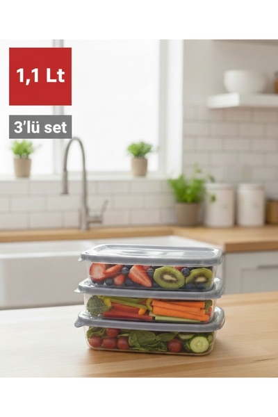 Alkanev حاوية تخزين مستطيلة الشكل من بولي تايم، 3 قطع، لون أنثراسايت (1.1 لتر)