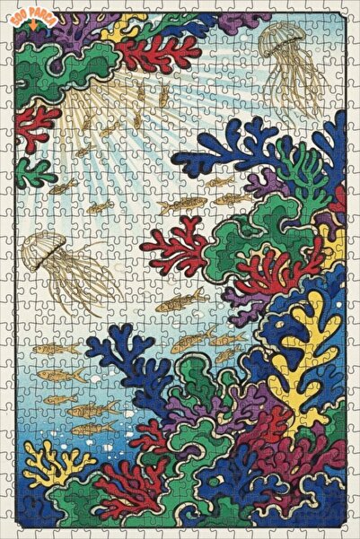 Teona Ahşap لغز خشبي بإطار مزدوج الطبقات بألوان تحت البحر 500 قطعة 50x30