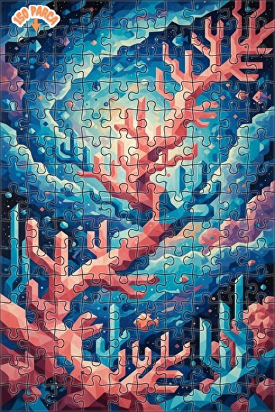 Teona Ahşap Colorful Coral Trapezoid Artistic Look Double Layer Framed Wooden...