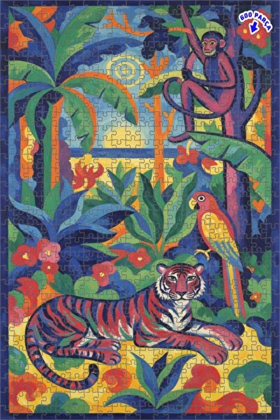 Teona Ahşap لغز خشبي مؤطر من طبقتين بتصميم فني ملون لفهد الغابة الغريبة والقر...