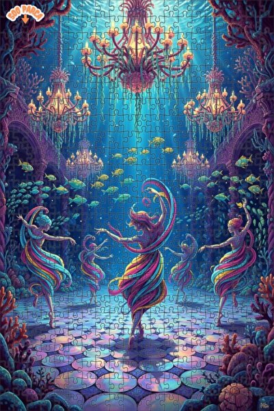 Teona Ahşap Magic Underwater Dance Colorful Line Art Double Layer Framed Wood...