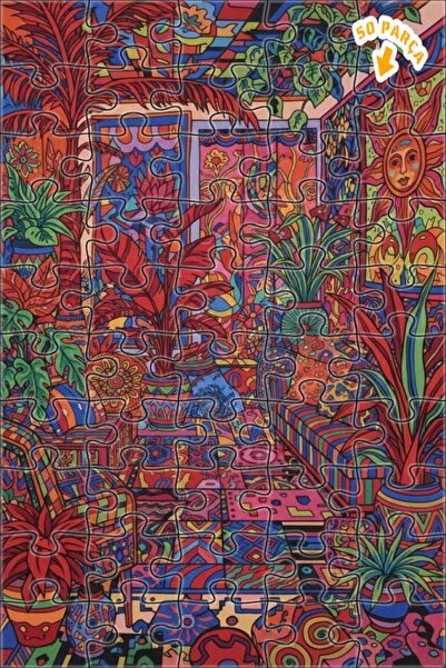 Teona Ahşap لغز خشبي ملون بتصميم غرفة استوائية وملمس زيتوني 50 قطعة 15x25