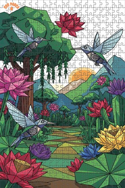 Teona Ahşap Mechanical Garden of the Hummingbirds Double Layer Framed Wooden ...