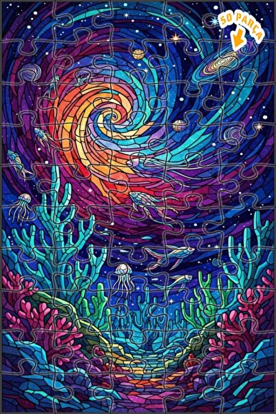 Teona Ahşap أسماك سحرية في بحر الفضاء، لغز خشبي ذو طابقين بإطار يشبه الزجاج ا...