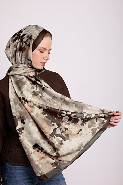 Ayshara شال منقوش بورق التوموركوك من جانب واحد - بني مدخن