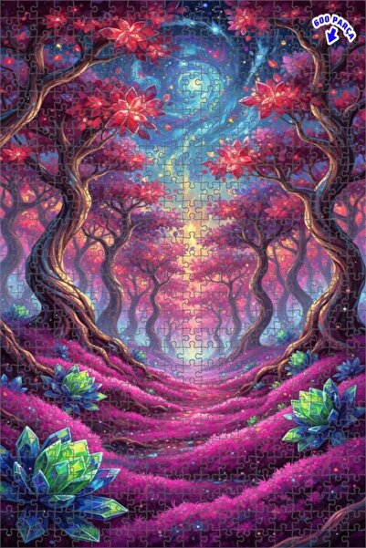 Teona Ahşap لغز فني بمظهر لوحة زيتية لطريق الغابة السحرية 600 قطعة 50×35