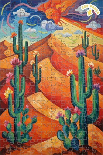 Teona Ahşap لغز خشبي مؤطر ذو طبقتين بتصميم زهور الصحراء والصبار، 200 قطعة، مق...