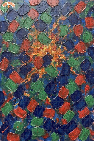Teona Ahşap Kinetic Abstract Oil Painting Look Double Layer Framed Wooden Puz...