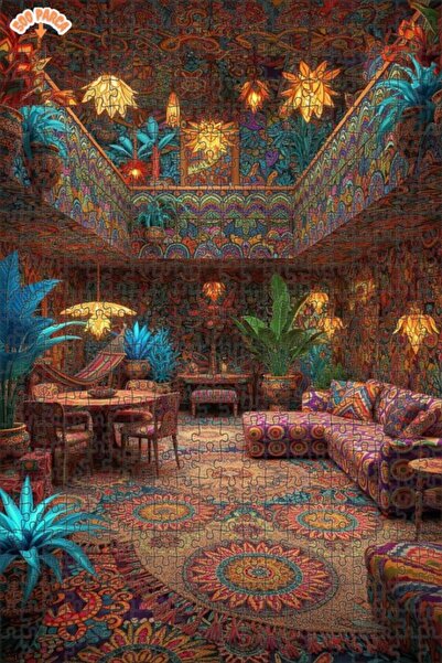 Teona Ahşap Bohemian Dream Colorful Room Double-Layered Framed Wooden Puzzle ...